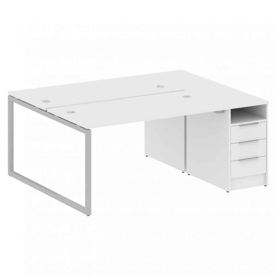 Metal System Quattro Рабочая станция с тумбой на О-образном м/к 40БО.РС-СТП-2.3 Белый/Металл Серый 1