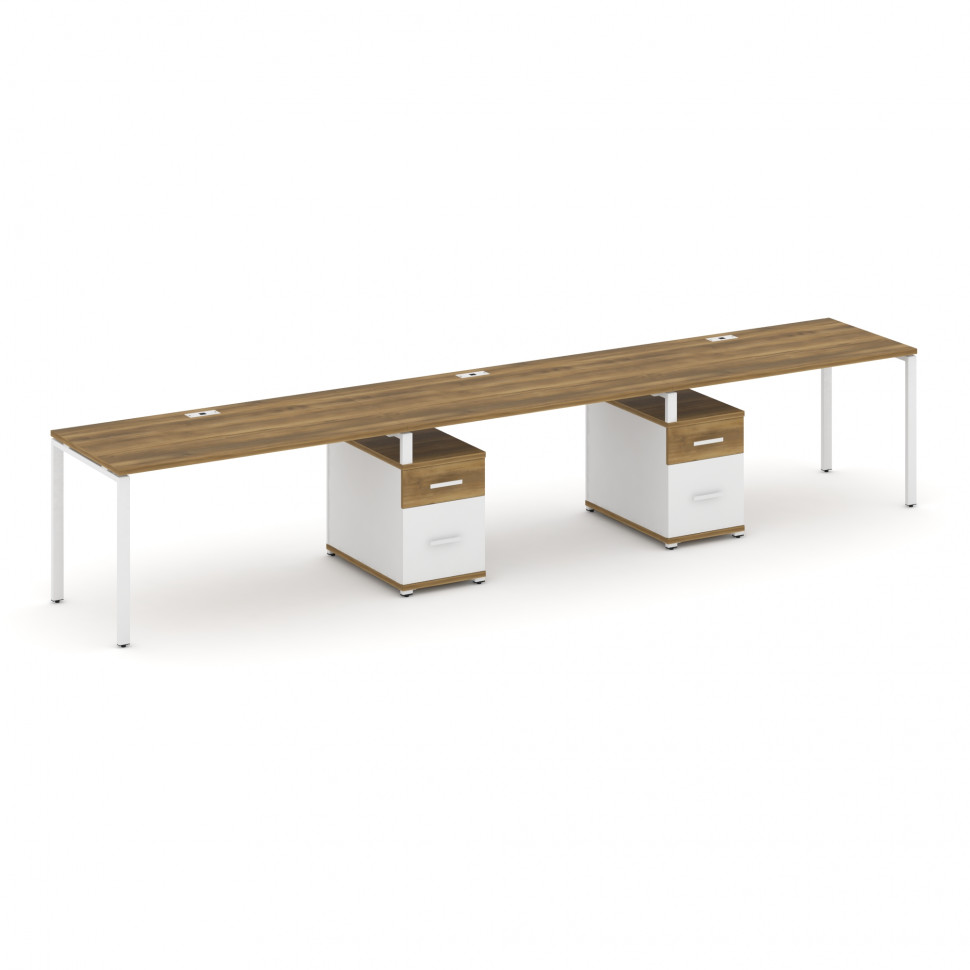 Concept Рабочая станция 3 места с 2 опорными тумбами CN.ORS-339 W Сандал Янтарный/Белый Бриллиант/Ме