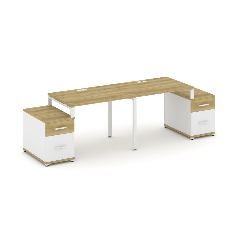 Concept Рабочая станция 2 места с 2 опорными тумбами CN.ORS-321 W Дуб Винченцо/Белый Бриллиант/Метал