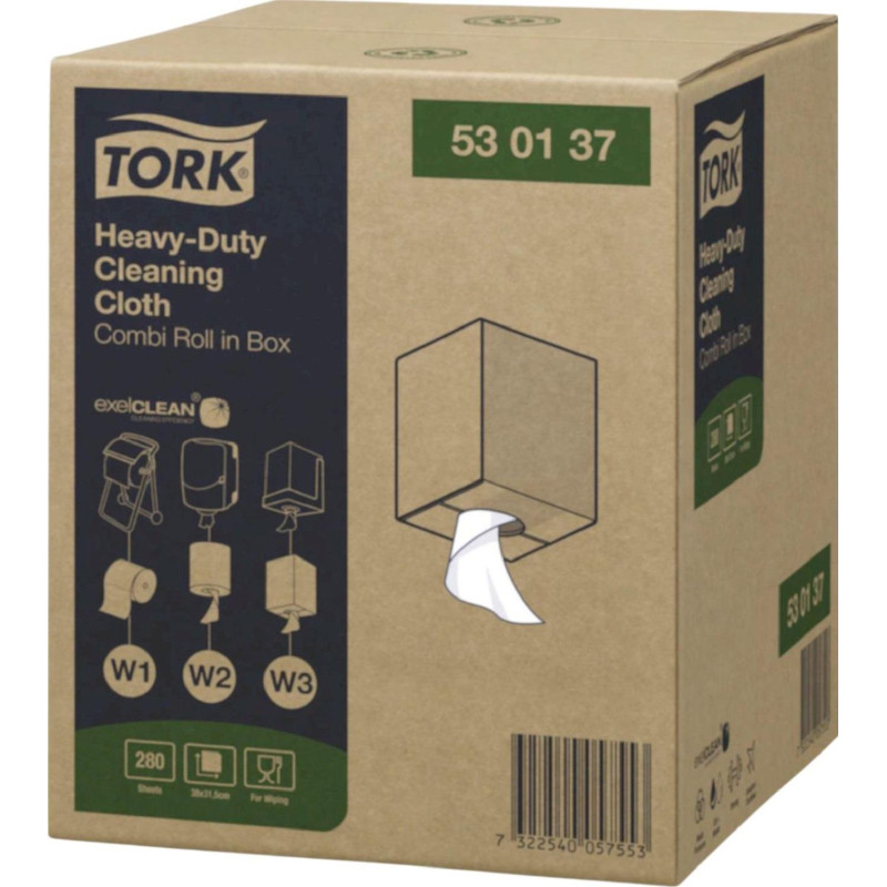 Материал протирочный нетканый Tork W1/W2/W3 280лx1рул/кор, белый 530137