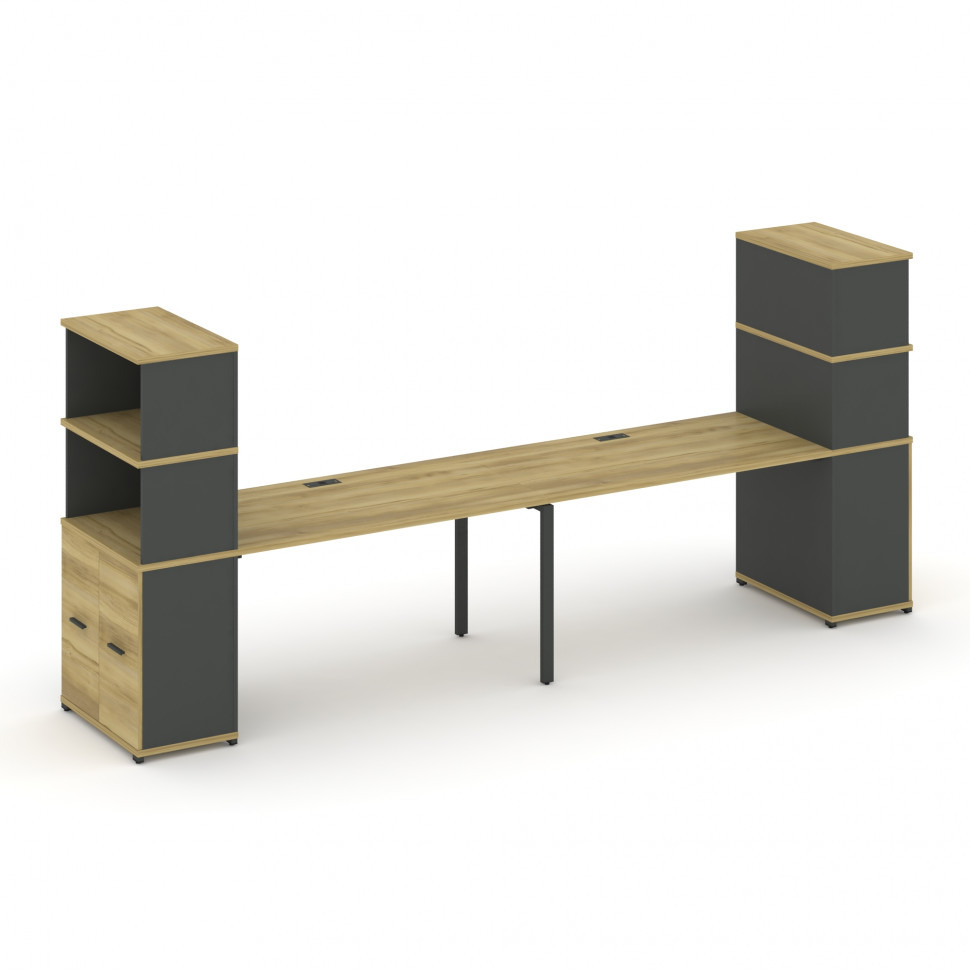 Concept Рабочая станция с опорными распаш. шкафами с надставкой выс. CN.ORS-230 A Дуб Винченцо/Антра