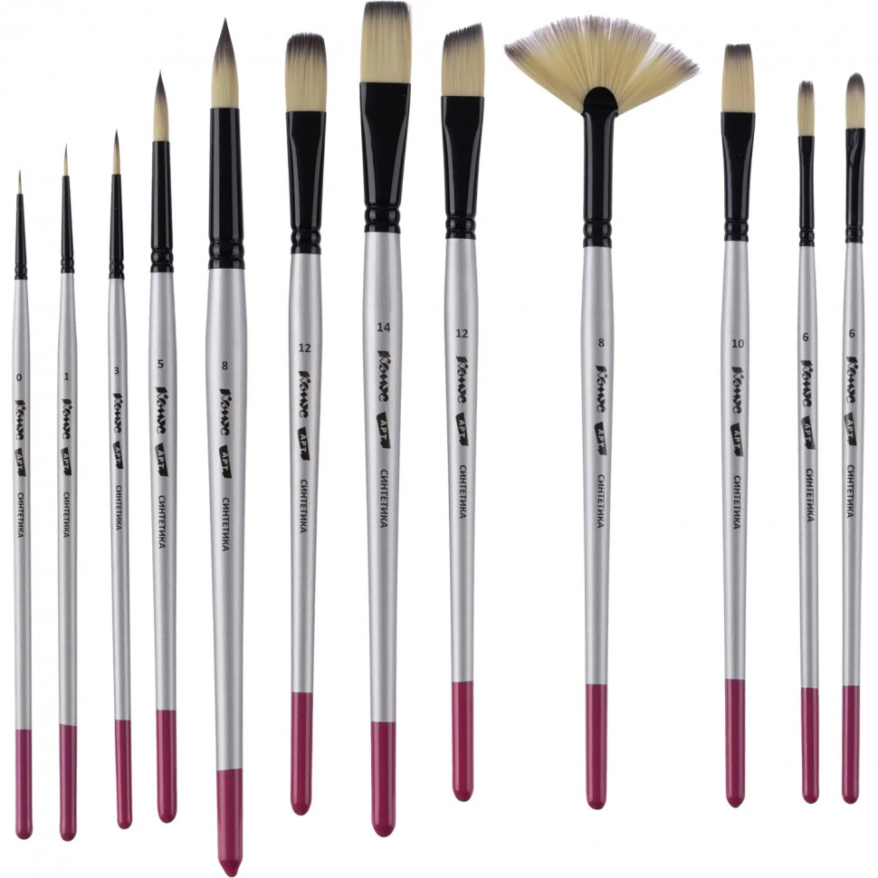 Набор кистей худож Комус Арт,синт.сред.жестк,корот.ручк,черн.пенал,12шт/наб