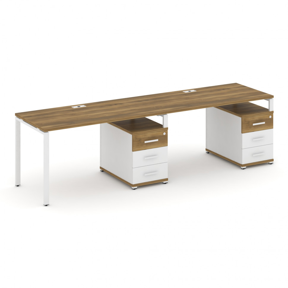 Concept Рабочая станция 2 места с 2 опорными тумбами CN.ORS-311 W Сандал Янтарный/Белый Бриллиант/Ме