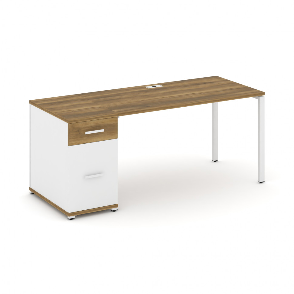 Concept Стол рабочий с 1 опорной тумбой CN.SP-407 W Сандал Янтарный/Белый Бриллиант/Металл Белый 180