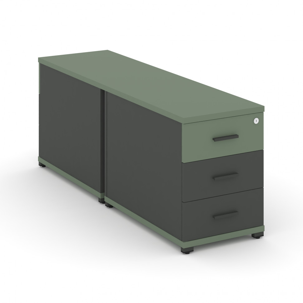 Concept Тумба двухсторонняя опорная/приставная 3 ящ.  CN.DTGO-001 A Кобо/Антрацит/Металл Антрацит 42