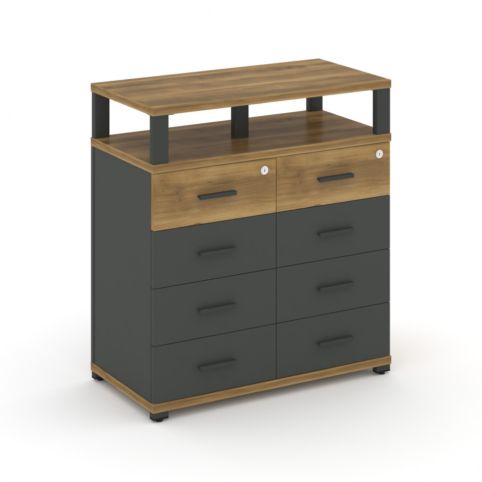 Concept Тумба приставная широкая 8 ящ. с надставкой широкой CN.TSP-015 A Сандал Янтарный/Антрацит/Ме