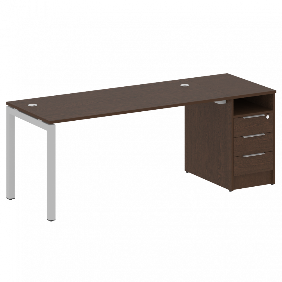 Metal System Quattro Рабочая станция с тумбой на П-образном м/к 50БП.РС-СТП-1.4 Венге Цаво/Металл Се