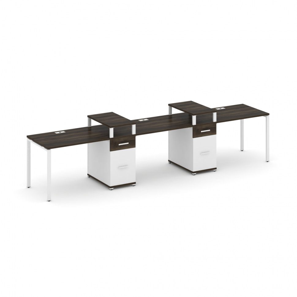 Concept Рабочая станция 3 места с 2 опорными тумбами CN.ORS-453 W Дуб Мали/Белый Бриллиант/Металл Бе