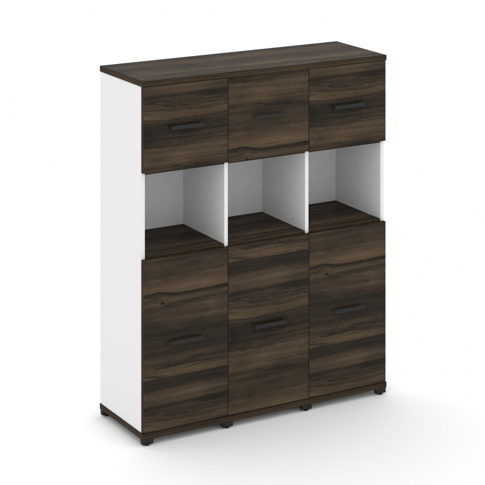 Concept Шкаф 3 узкие секции, 4 ниши CN.STU-435 B Дуб Мали/Белый Бриллиант/Металл Черный 1252*420*155