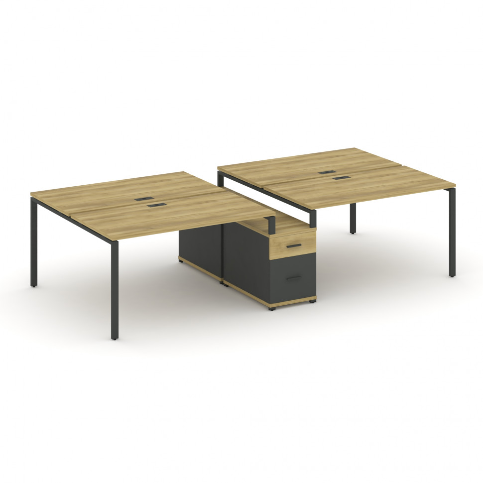 Concept Рабочая станция 4 места с двухсторонней опорной тумбой CN.DRS-313 A Дуб Винченцо/Антрацит/Ме