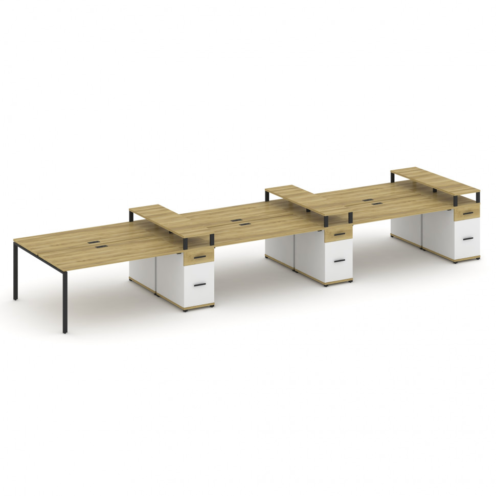 Concept Рабочая станция 6 мест с 3 опорными тумбами CN.DRS-480 B Дуб Винченцо/Белый Бриллиант/Металл