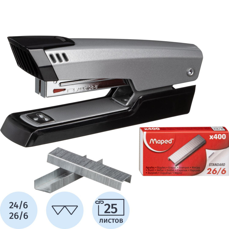 Степлер Maped UNIVERSAL METAL до25л,№24/6-26/6,антист,400скоб,ассорти,39200
