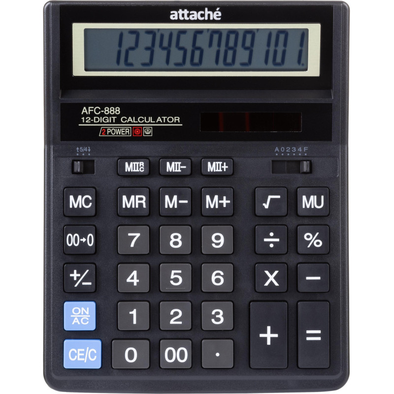 Калькулятор настольный ПОЛНОРАЗМЕРНЫЙ Attache AFС-888 12разр, дв.пит, черн