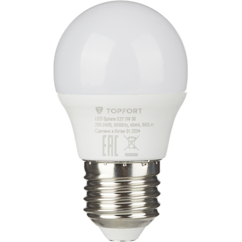 Лампа светодиодная Topfort E27 7W 3000K шар
