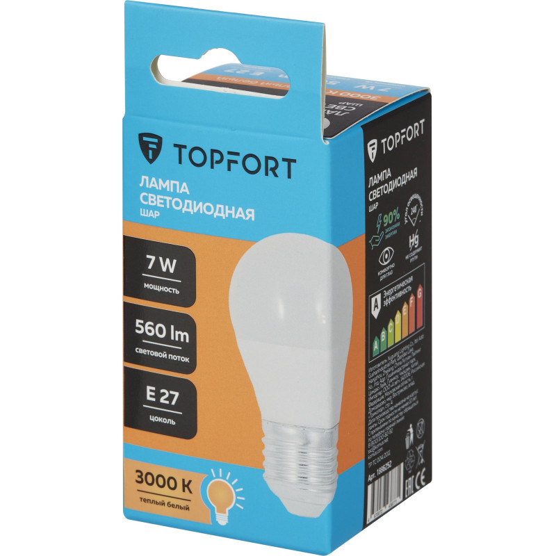 Лампа светодиодная Topfort E27 7W 3000K шар