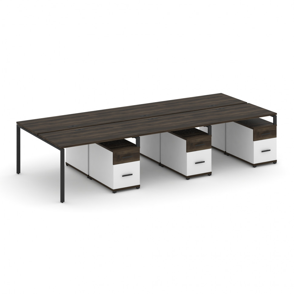 Concept Рабочая станция 6 мест с 3 двухсторонними опорными тумбами CN.DRS-354 B Дуб Мали/Белый Брилл