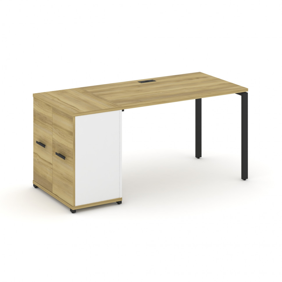 Concept Стол рабочий с опорным распаш. шкафом CN.SP-218 B Дуб Винченцо/Белый Бриллиант/Металл Черный