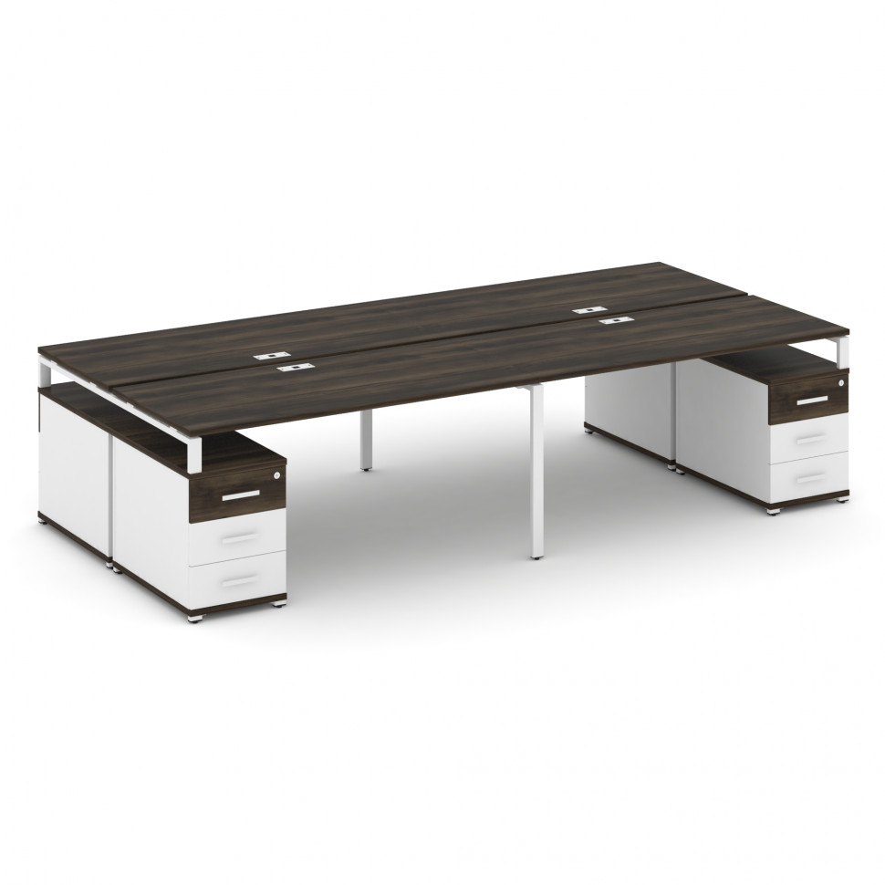 Concept Рабочая станция 4 места с 2 двухсторонними опорными тумбами CN.DRS-328 W Дуб Мали/Белый Брил