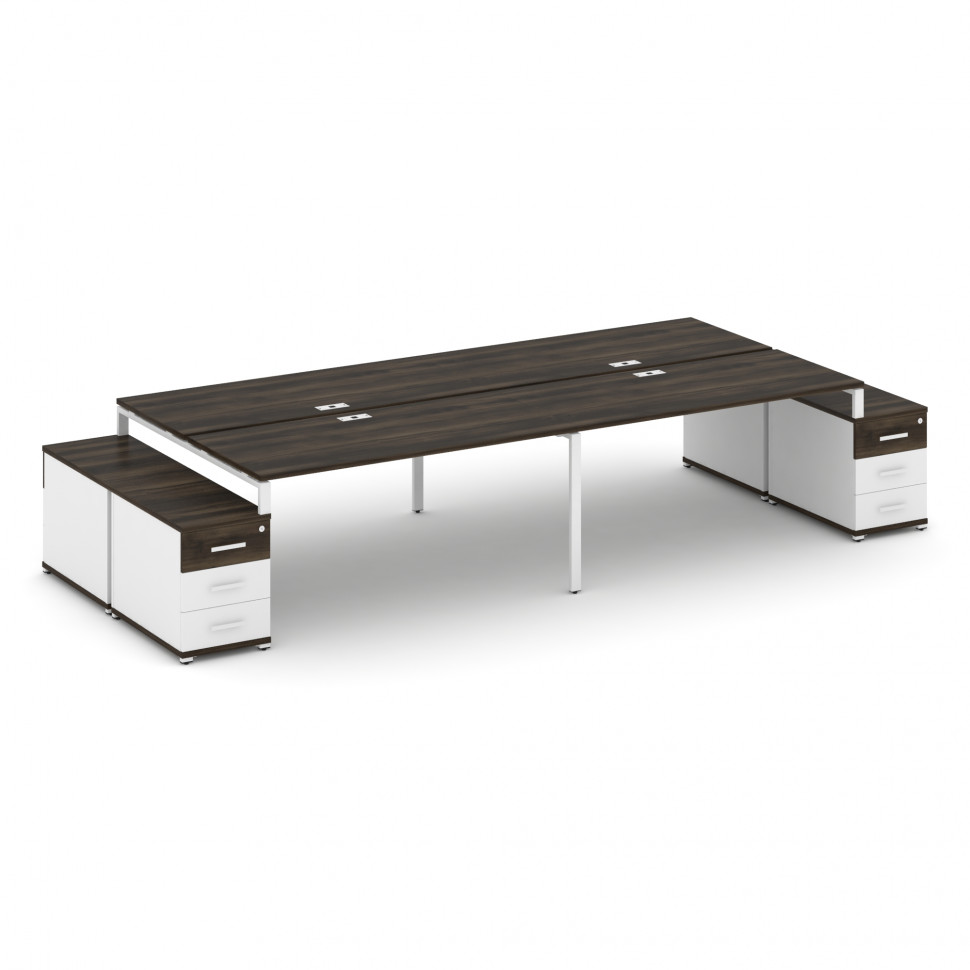 Concept Рабочая станция 4 места с 2 двухсторонними опорными тумбами CN.DRS-328 W Дуб Мали/Белый Брил