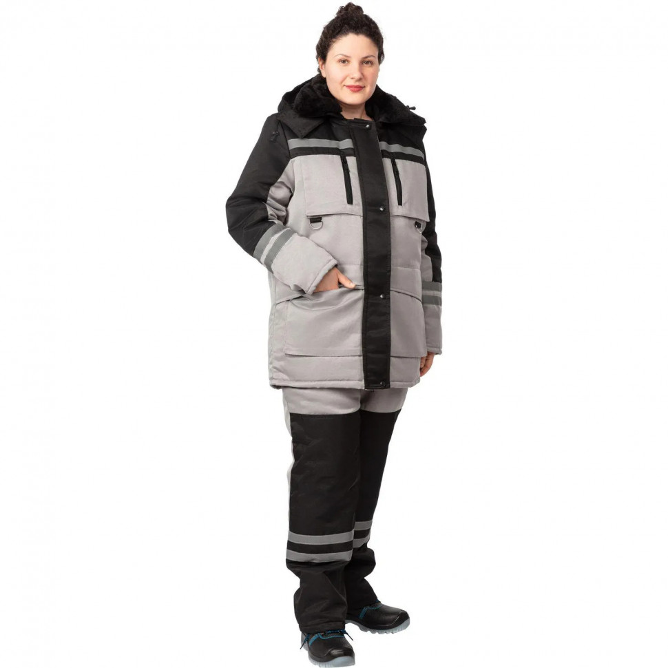 Костюм рабочий зимний жен з03-КПК сер/черн  44-46/158-164