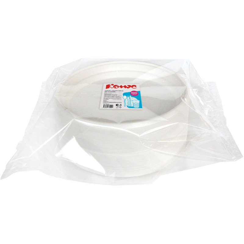 Тарелка одноразовая Комус d 205 мм, бел., ПП, 100шт/уп