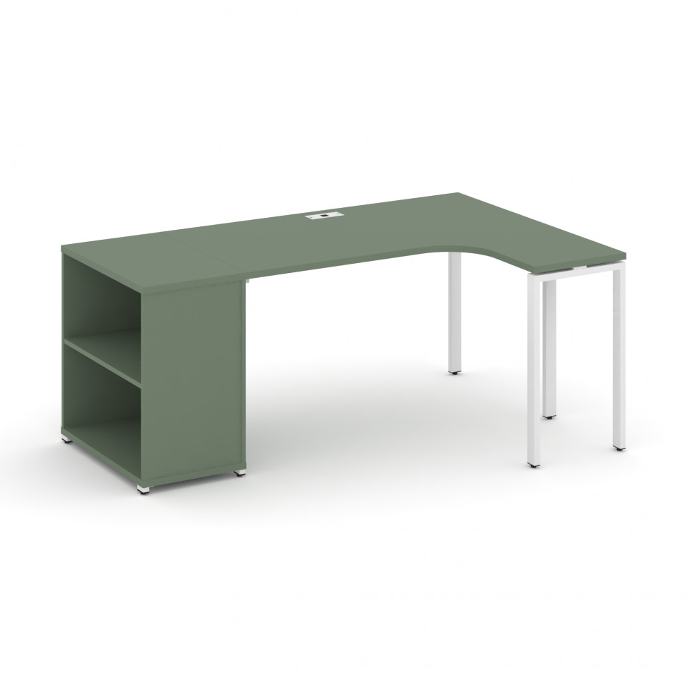 Concept Стол эргономичный с опорным стеллажом CN.SA-201(R) Кобо/Металл Белый 1800*1180*750 Concept Стол эргономичный с опорным стеллажом CN.SA-201(R) Кобо/Металл Белый 1800*1180*750