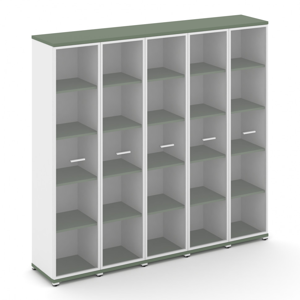 Concept Шкаф 5 узких секций, 5 ниш CN.STU-558 RPW W Кобо/Белый Бриллиант/Металл Белый/Прозрачный 208