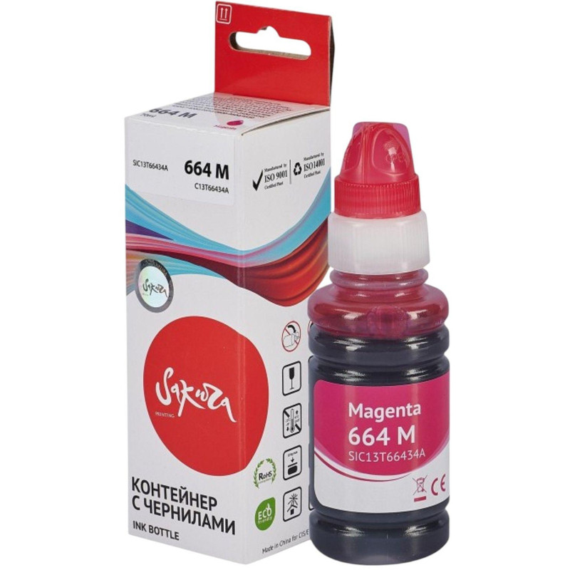 Чернила Sakura C13T66434A (664 M) пур. для Epson L100/200/300 Чернила Sakura C13T66434A (664 M) пур. для Epson L100/200/300