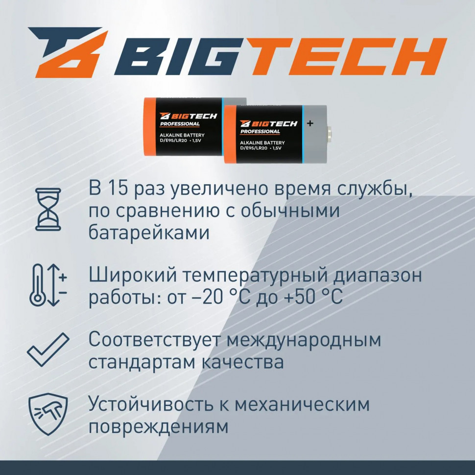 Батарейка BigTech Professional D/E95/LR20 бл/2шт Батарейка BigTech Professional D/E95/LR20 бл/2шт