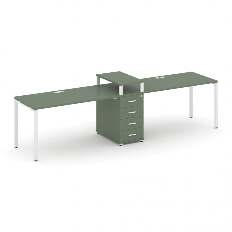 Concept Рабочая станция 2 места с 1 опорной тумбой CN.ORS-420 W Кобо/Металл Белый 3580*720*917