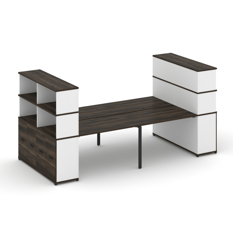 Concept Рабочая станция с опорными распаш. шкафами с надставкой выс. CN.DRS-274 B Дуб Мали/Белый Бри