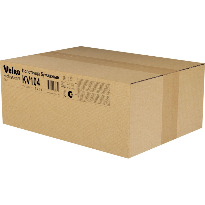 Полотенца бумажные д/дисп Veiro Prof Basic 1сл 250лx20пач/кор V-слож KV104
