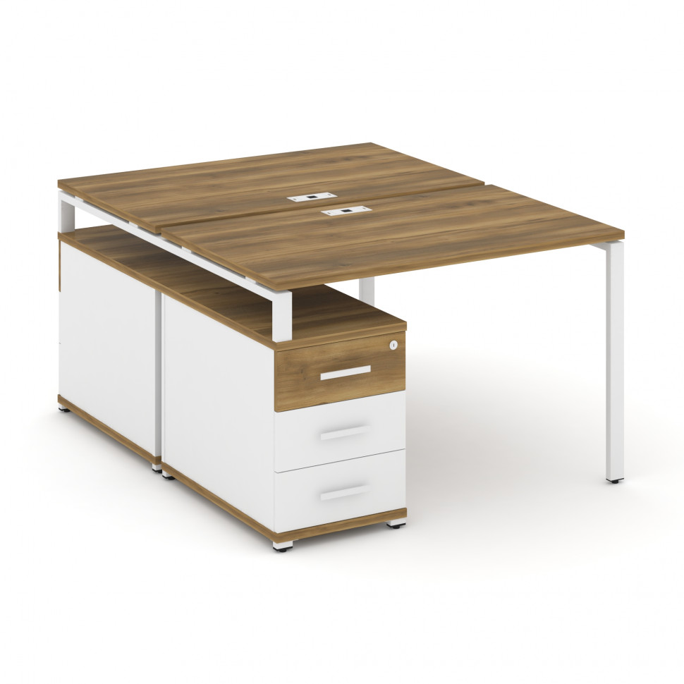 Concept Рабочая станция 2 места с двухсторонней опорной тумбой CN.DRS-302 W Сандал Янтарный/Белый Бр
