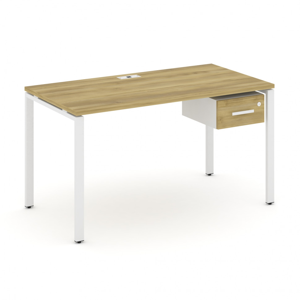 Concept Стол рабочий с подвесной тумбой с одним ящ. CN.SP-111 W Дуб Винченцо/Белый Бриллиант/Металл