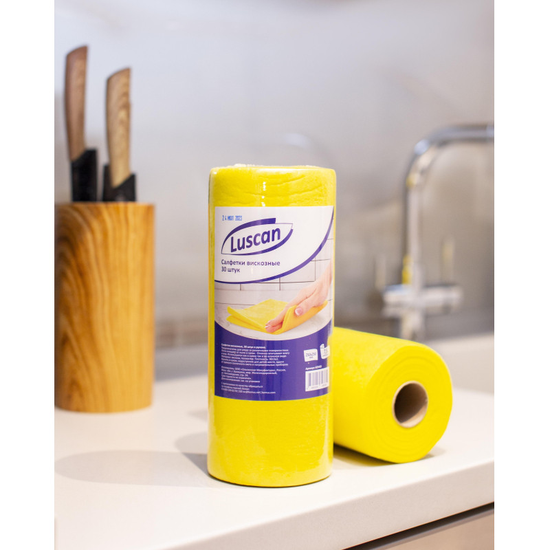 Салфетки хозяйственные Luscan с перфорацией вискоза 90 г/м2 25х25 30л рулон