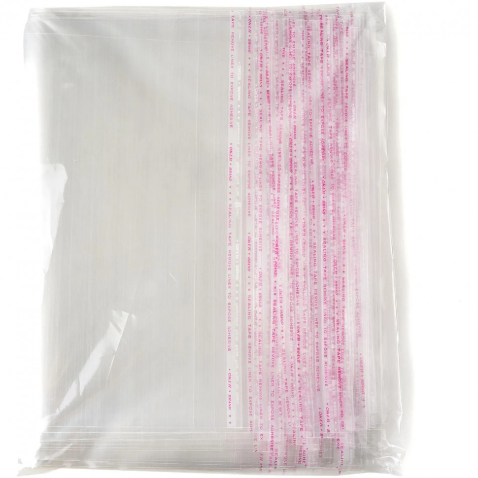 Пакет БОПП 250ммx350мм+40мм клапан со скотчем 30 мкм, 100 шт/уп