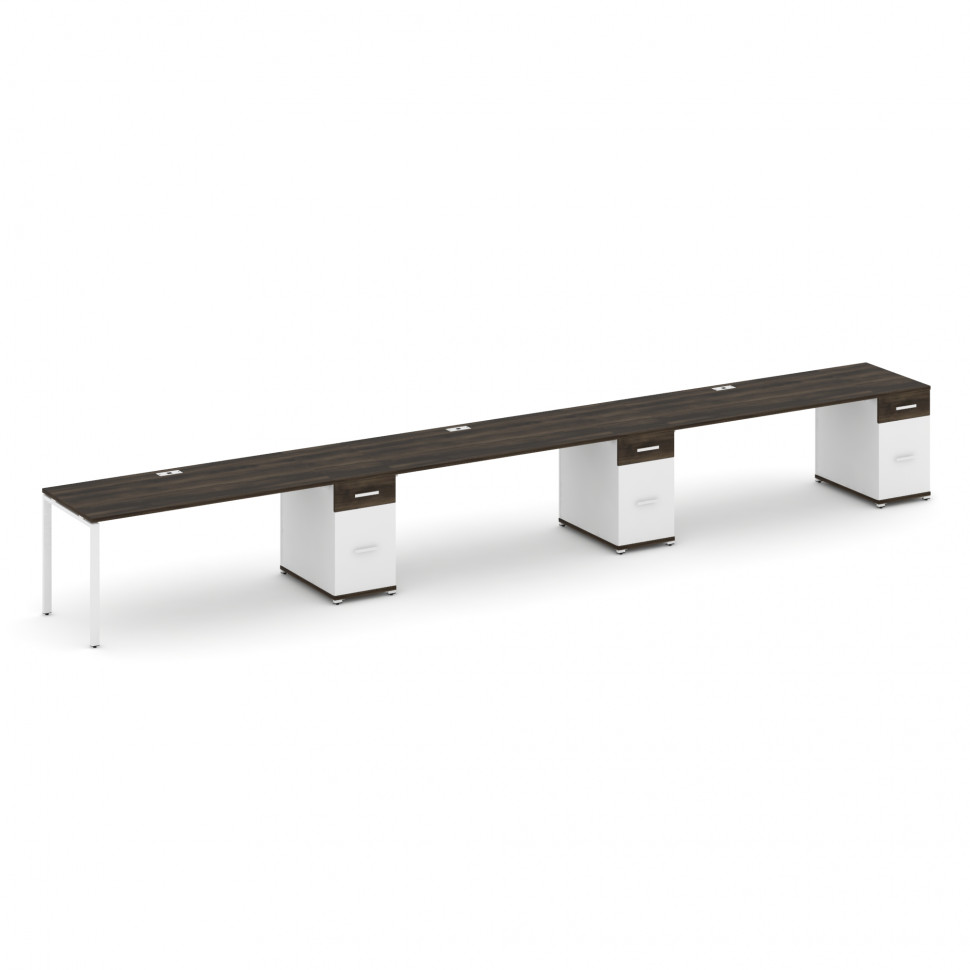 Concept Рабочая станция 3 места с 3 опорными тумбами CN.ORS-448 W Дуб Мали/Белый Бриллиант/Металл Бе