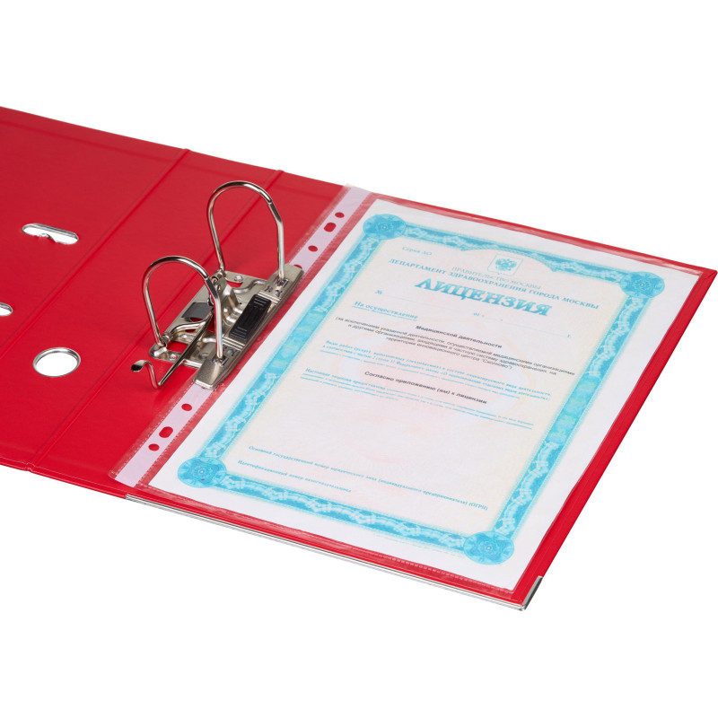 Папка-регистратор Комус Стандарт 75мм  красная, ПБП2, карм.кор., мет.уг