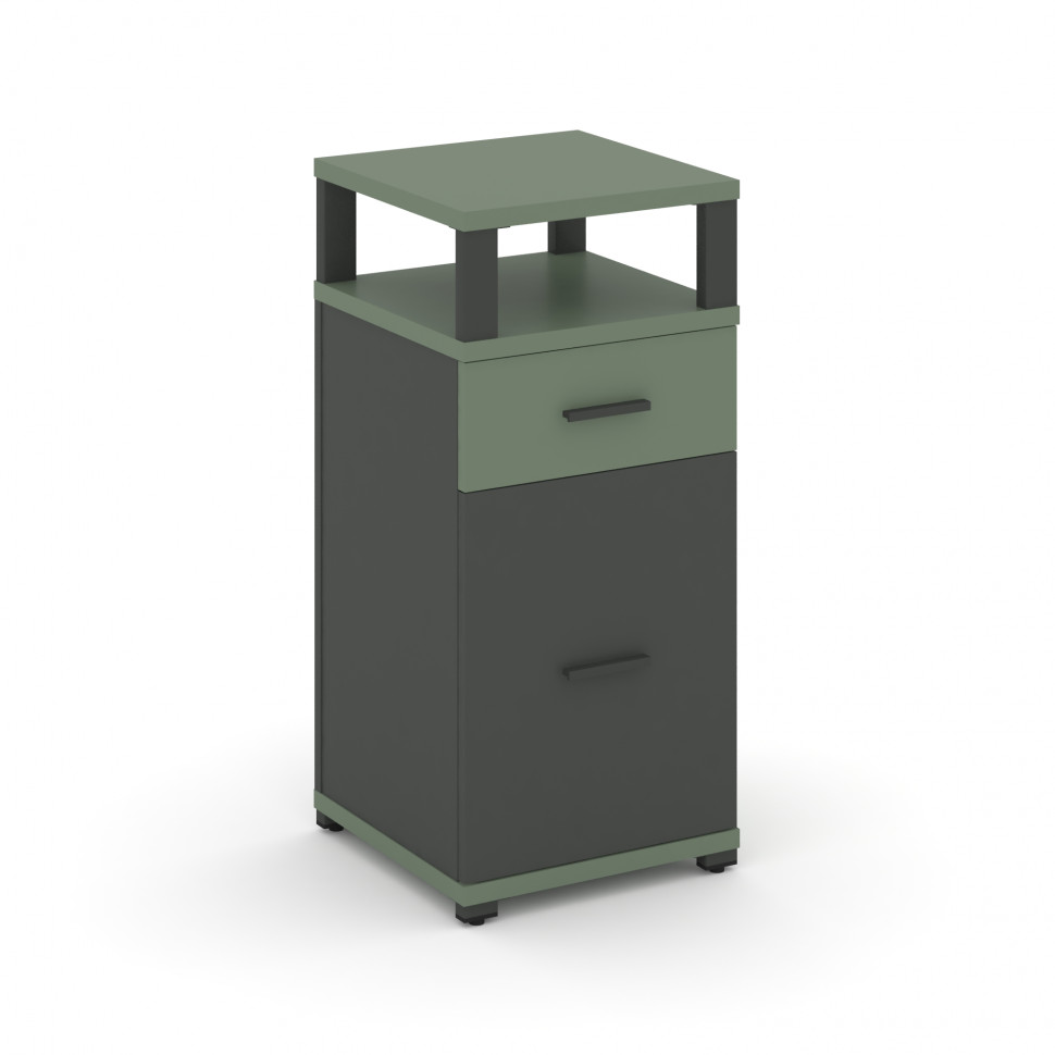 Concept Тумба опорная/приставная 1 ящ.+1 распаш. фасад с надставкой CN.TUO-006 A Кобо/Антрацит/Метал