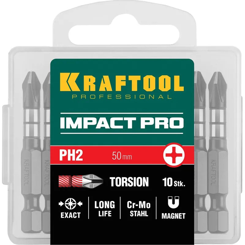 Бита KRAFTOOL Impact Pro PH2, 50мм, тип Е, 10шт/уп (26191-2-50-S10)