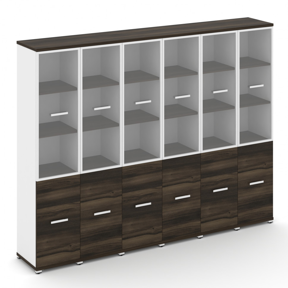 Concept Шкаф 6 узких секций, 5 ниш CN.STU-562 RPW W Дуб Мали/Белый Бриллиант/Металл Белый/Прозрачный