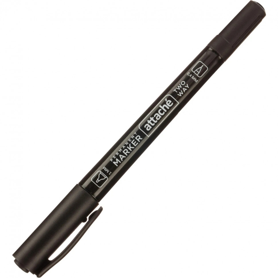 Маркер перманентный Attache 0,4/1мм черный, двусторонний, игольчатый/кругл