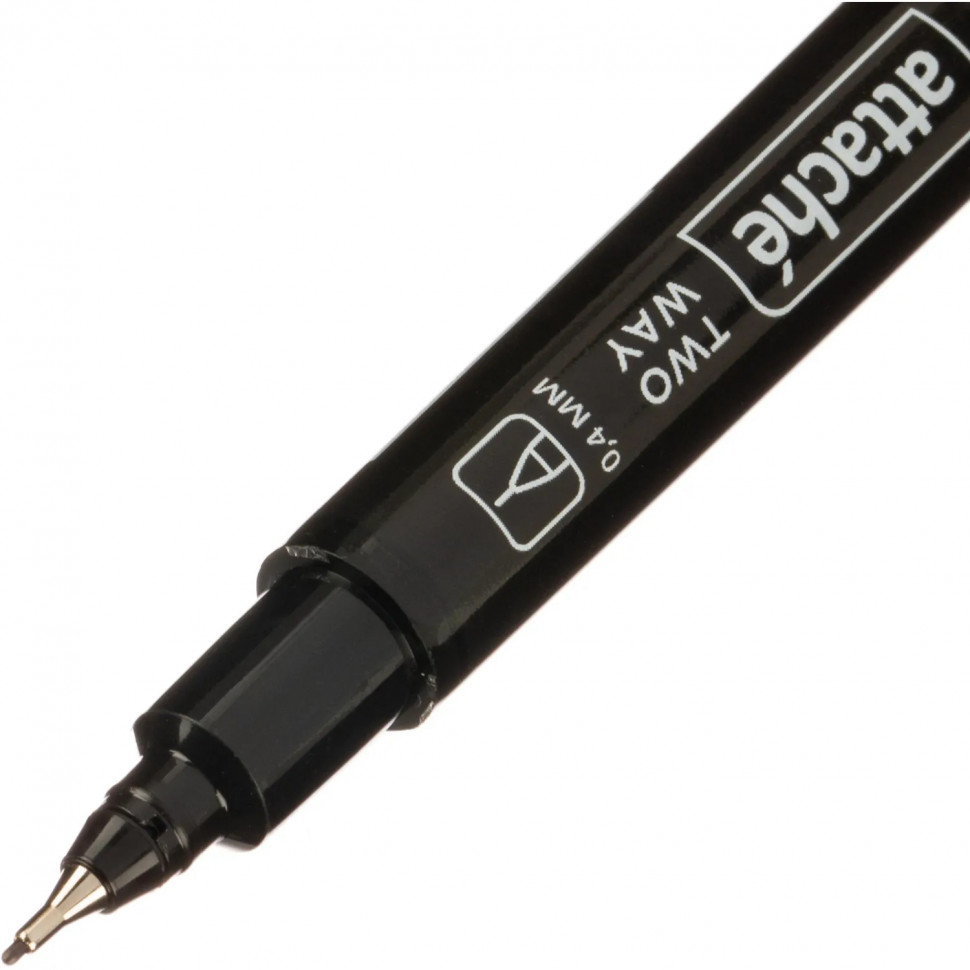 Маркер перманентный Attache 0,4/1мм черный, двусторонний, игольчатый/кругл