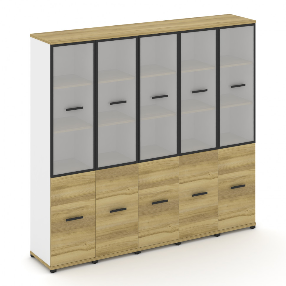 Concept Шкаф 5 узких секций, 5 ниш CN.STU-552 RMB B Дуб Винченцо/Белый Бриллиант/Металл Черный/Сатин