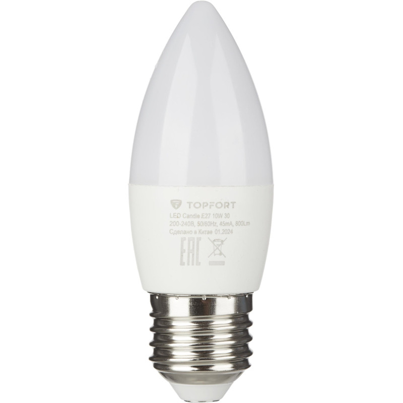 Лампа светодиодная Topfort E27 10W 3000K свеча