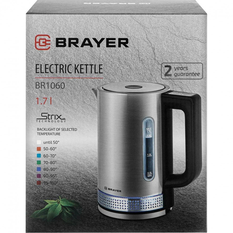 Чайник электрический BRAYER BR1060,2,2кВт,1,7л,STRIX,металл,подсвет