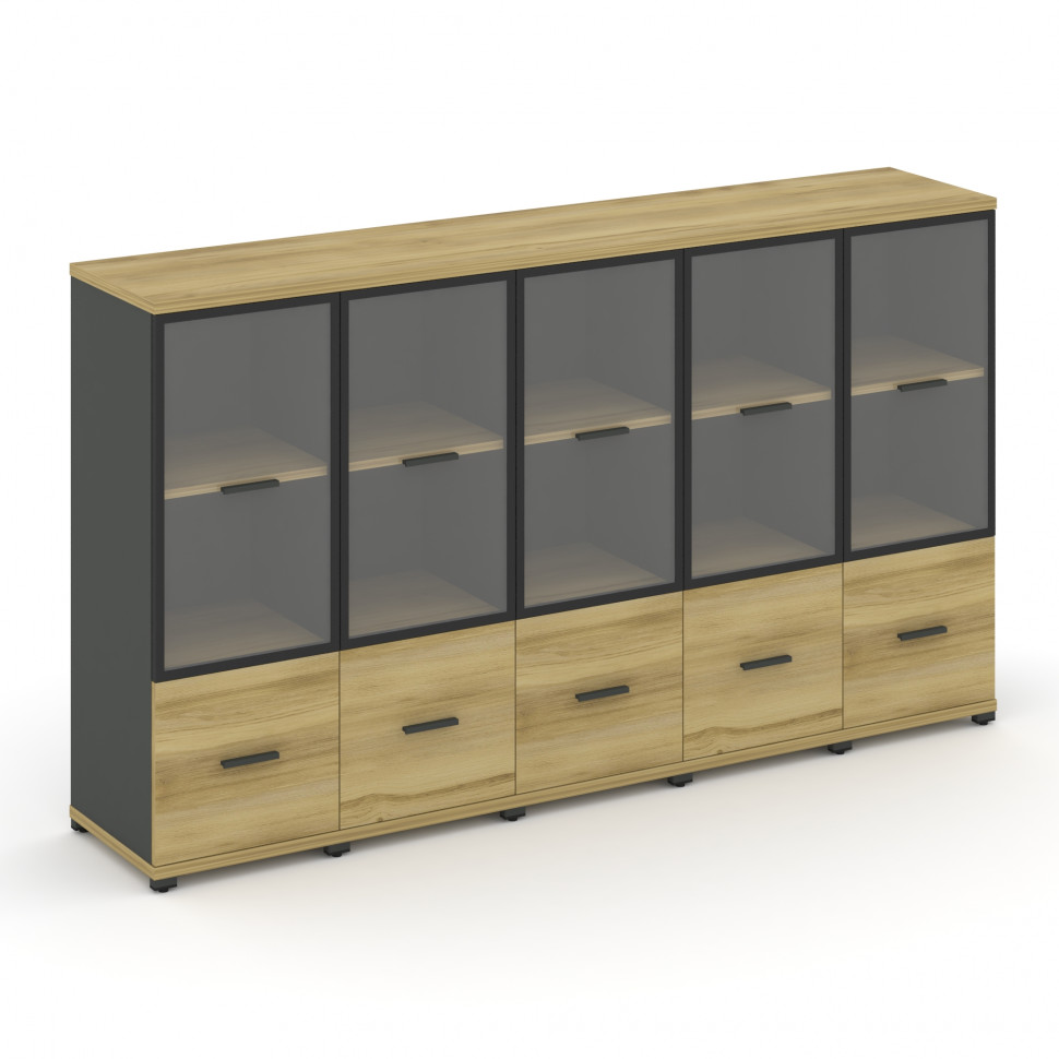 Concept Шкаф 5 узких секций, 3 ниши CN.STU-352 RPB A Дуб Винченцо/Антрацит/Металл Антрацит/Прозрачны