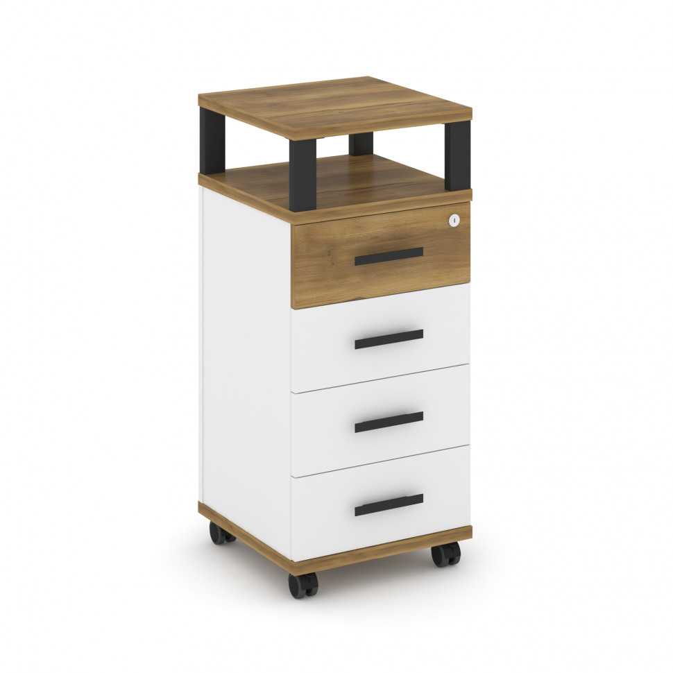 Concept Тумба мобильная 4 ящ. с надставкой CN.TUM-006 B Сандал Янтарный/Белый Бриллиант/Металл Черны