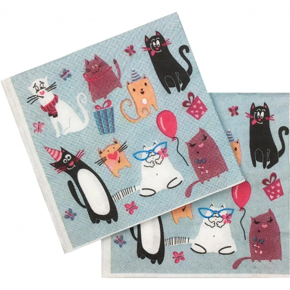Салфетки бумажные Кошки 33х33см 12шт/уп 6076764