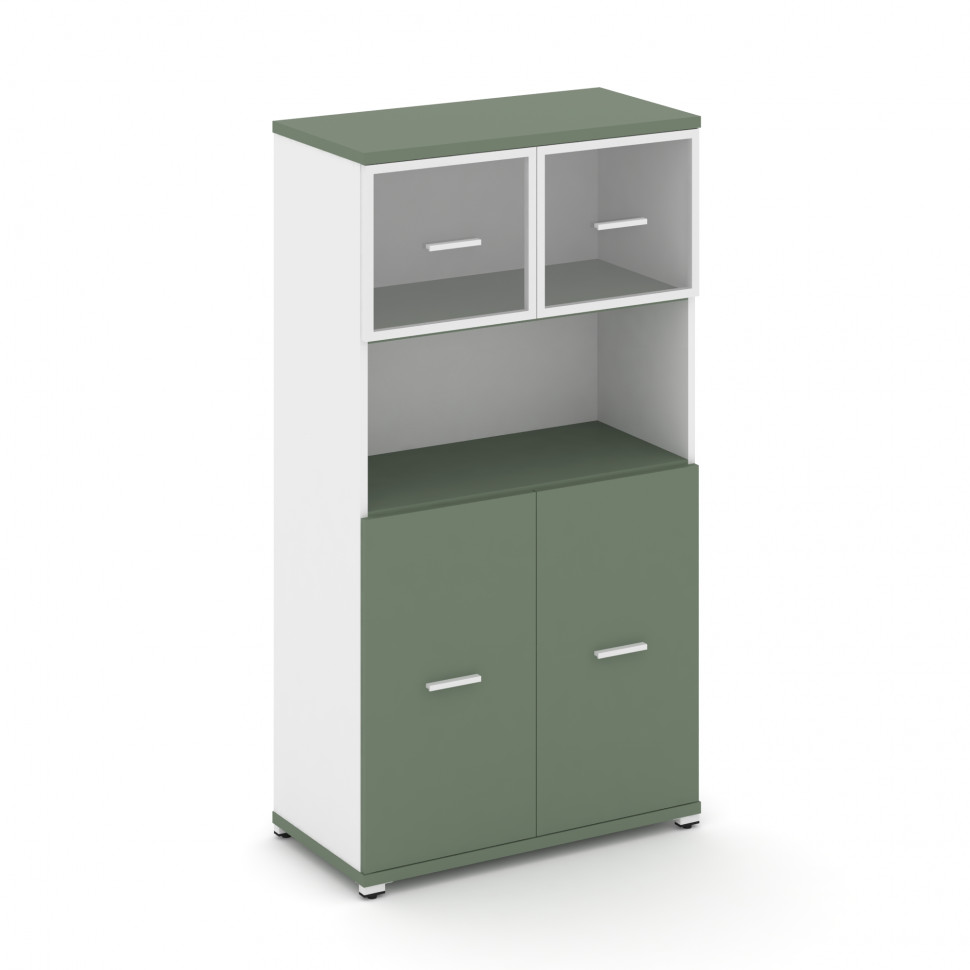 Concept Шкаф 1 широкая секция, 4 ниши CN.STS-415 RPW W Кобо/Белый Бриллиант/Металл Белый/Прозрачный